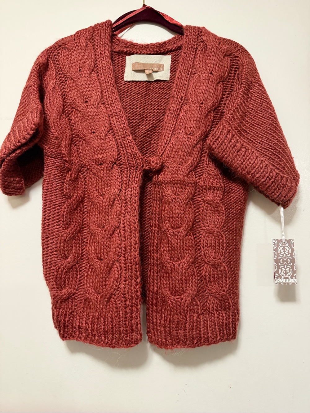 Kaisely Chunky Cable Knit Open Cardigan - Rust Red